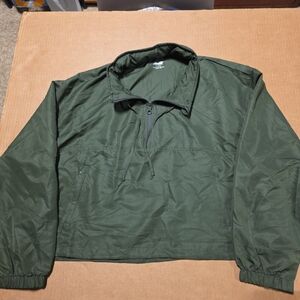 Avia Cropped Windbreaker Jacket Womens XL Olive Green Drawcord Hem Quarter Zip